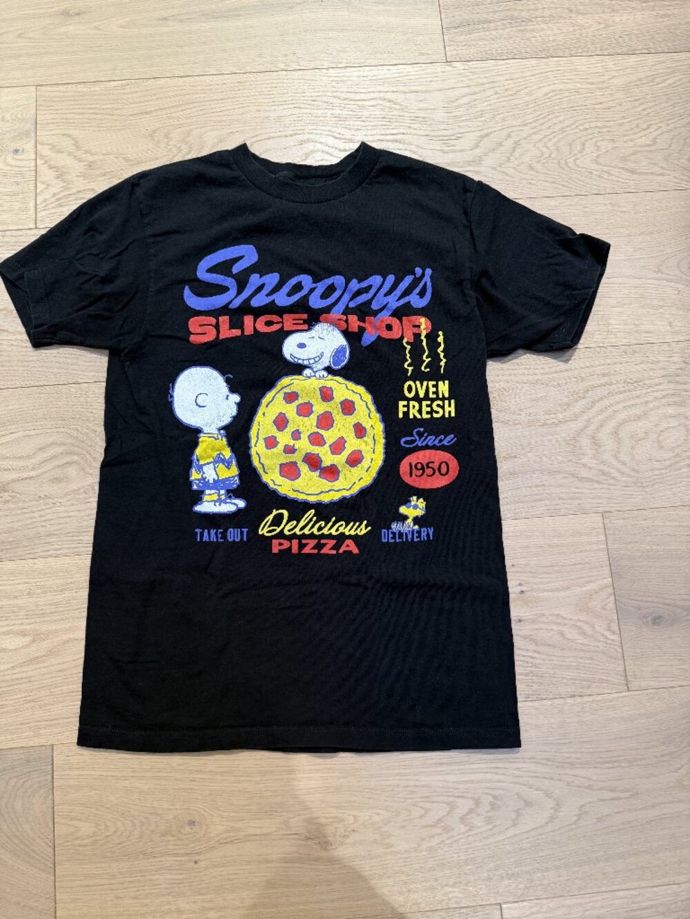 Snoopy's Slice Shop Black T-Shirt